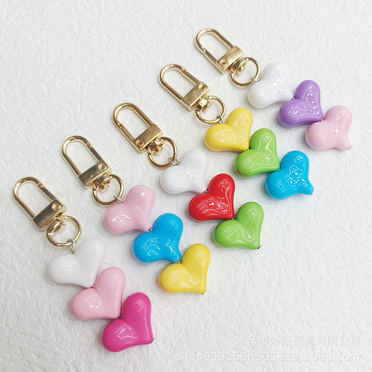 Cross-border Hot Painting Two-color Love Keychain Car Tassel Gold-plated Jewelry Pendant European and American Jewelry