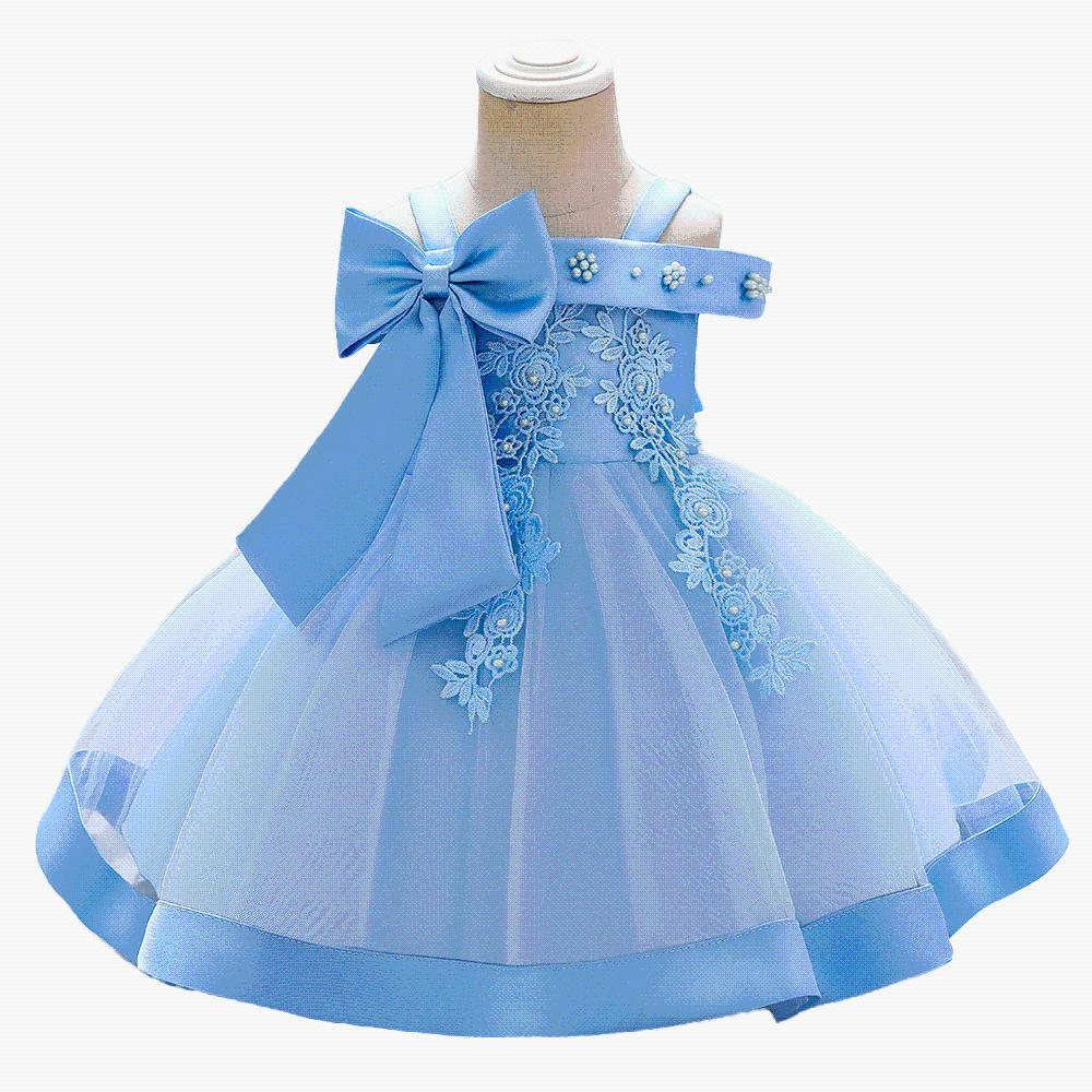 Picture of Foreign trade cross-border new children's wedding dress off-shoulder pearl embroidery girls performance princess puffy skirt summer