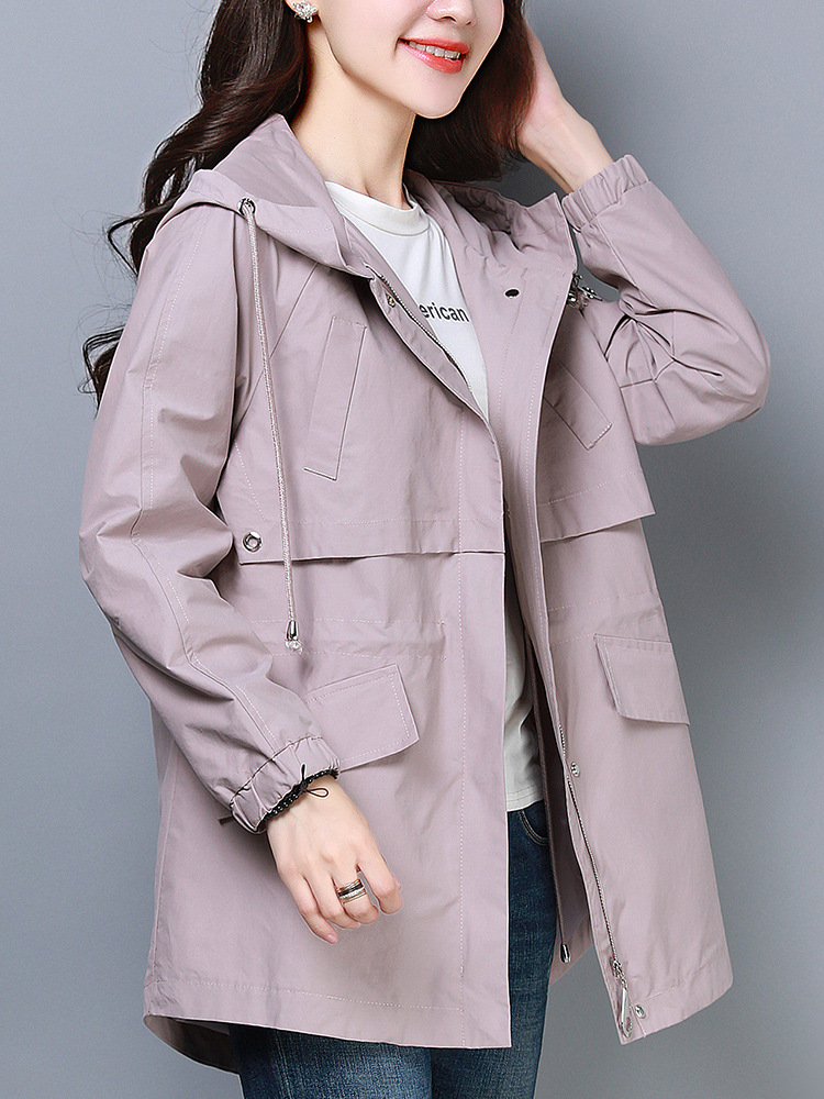 Spring and Autumn Coat Women's 2024 New 30-40 Year Old Middle-aged plus size Women's Waisted Slim-fit Hooded Mid-length Coat