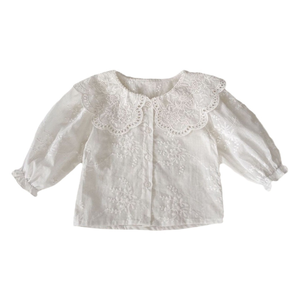 2025 New Baby Clothes Spring and Autumn Korean Style Baby Girl Solid Color Large Lapel Shirt Suspender Bag Pants Two-Piece Set