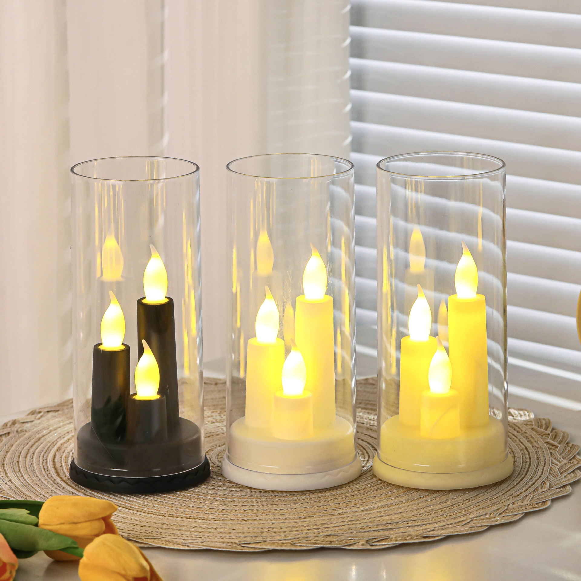 Cross border golden vintage candle holder led electronic candle acrylic cup wax romantic wedding Christmas decoration atmosphere light
