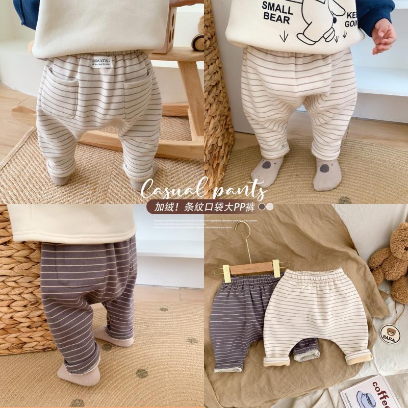 Picture of Baby's big pp pants winter clothing infant plus velvet harem pants children's winter thickened pants baby striped harem pants