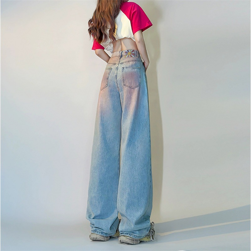 Blush Jeans Women's Spring 2024 New High Waist Loose Dosing Straight Pants Gradient Wide Leg Pants