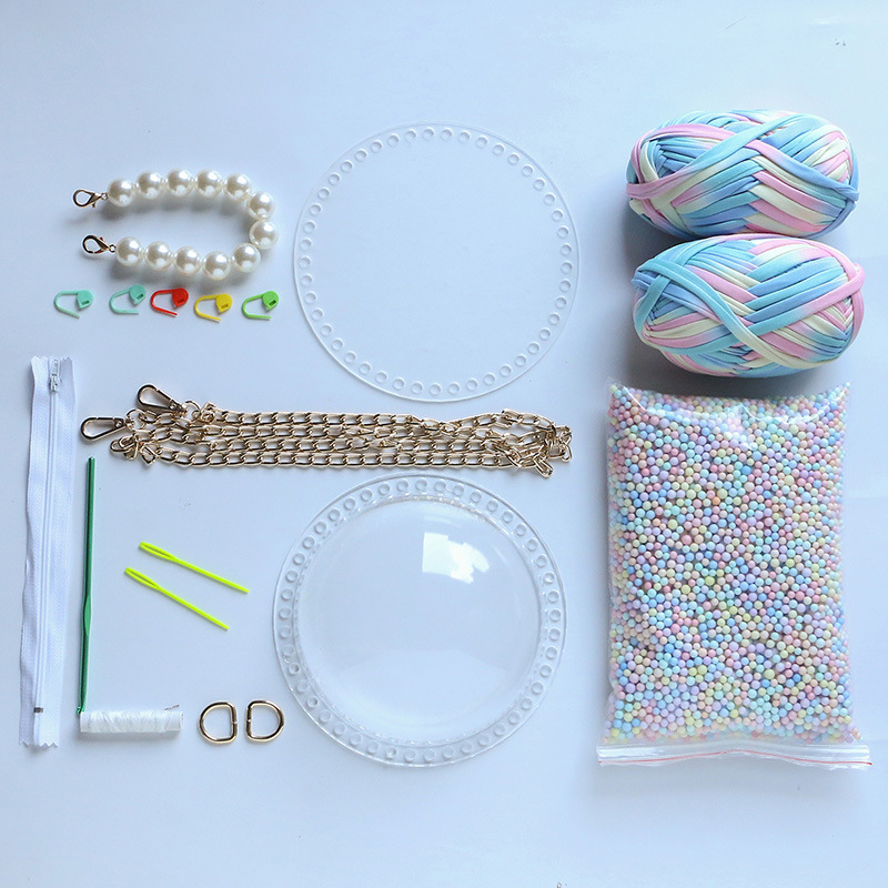 Picture of Handmade woven cloth line bear Mickey bag material bag transparent hemisphere acrylic Pearl handbag satchel