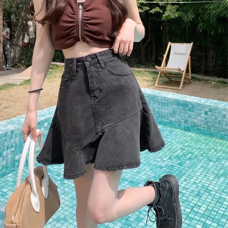 Sweet and Spicy Denim Skirt Women's Summer 2024 New Arrival Skirt High Waist Fashionable All-match Slim A- line Hip Skirt
