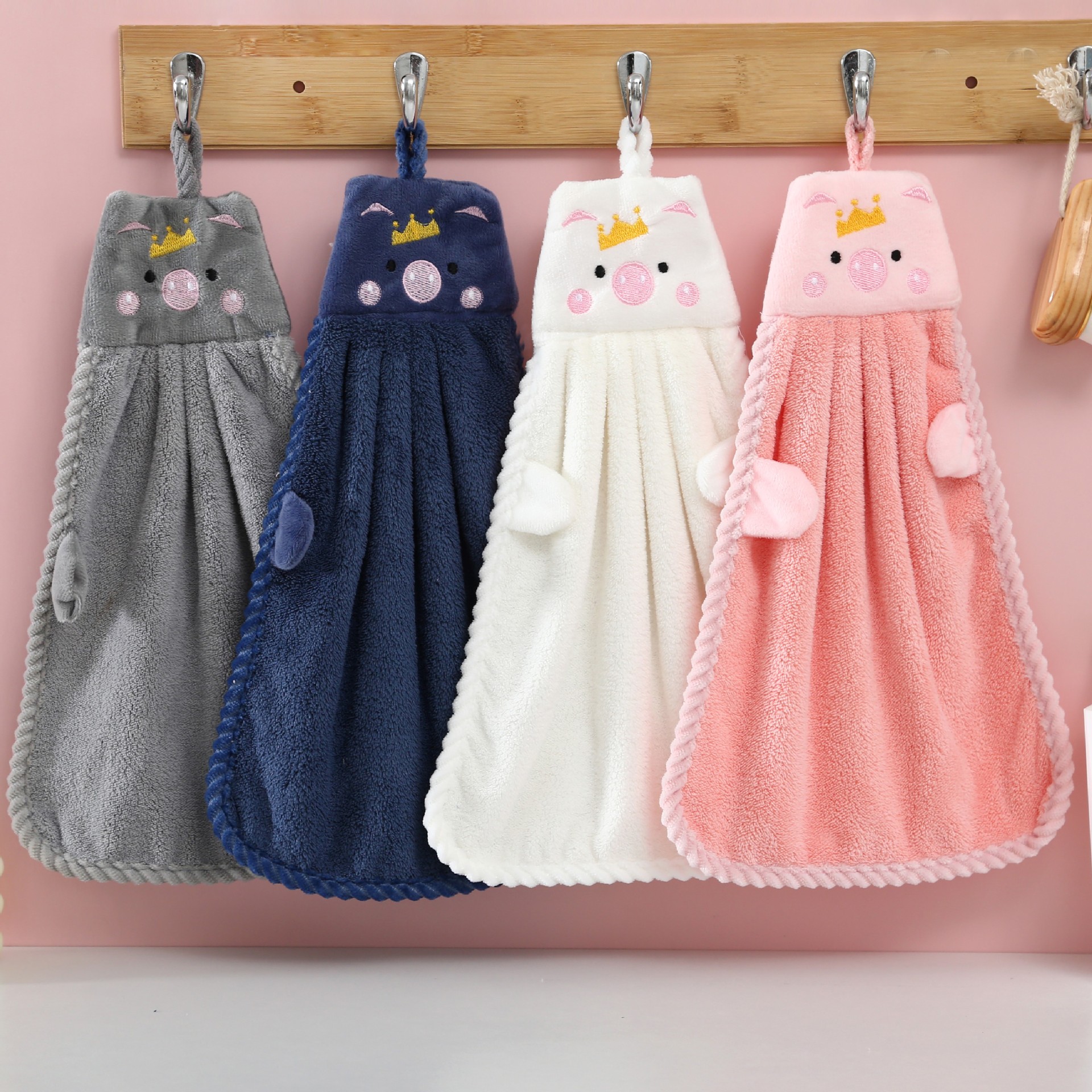 Picture of Hand towel cute hanging coral fleece household absorbent kitchen bathroom children cartoon hand towel factory wholesale