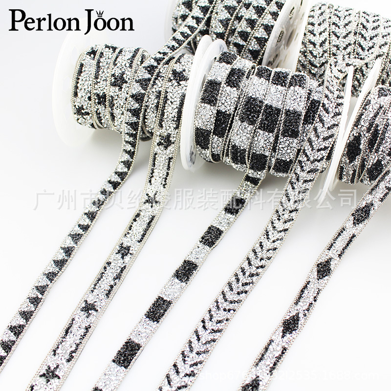 in stock wholesale one yard multi-style black and white pattern rhinestone decorative belt DIY clothes shoe bag clothing accessories