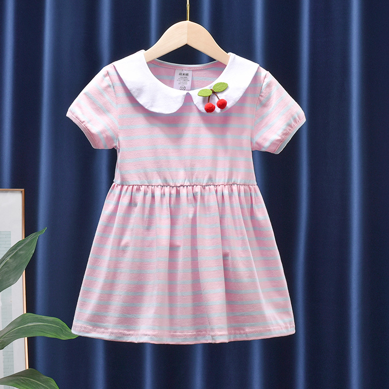 Girls' dress 2021 summer new western style striped short sleeve dress summer dress little girl children's skirt fashion