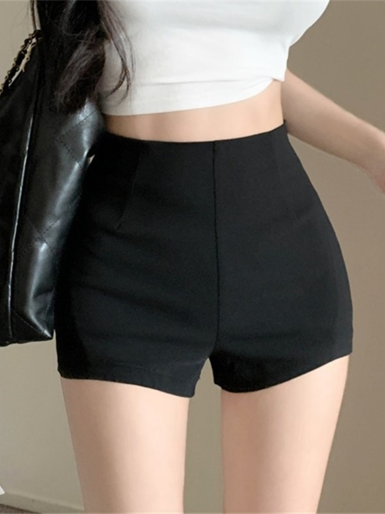 Black Casual Super Shorts Women's 2024 Summer High Waist Slimming Straight Pants Hot Pants for Spice Girls Small Hip Wrap