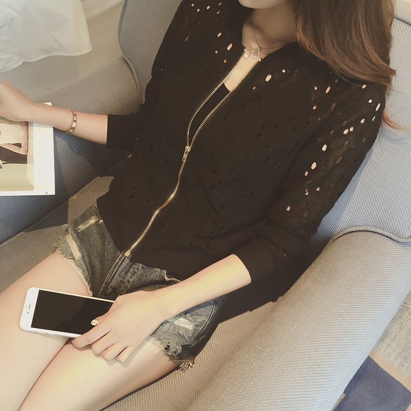 Picture of 2021 Summer New Korean-style Thin Long-sleeved Lace Sunscreen Clothing Women's Short Zipper Baseball Coat