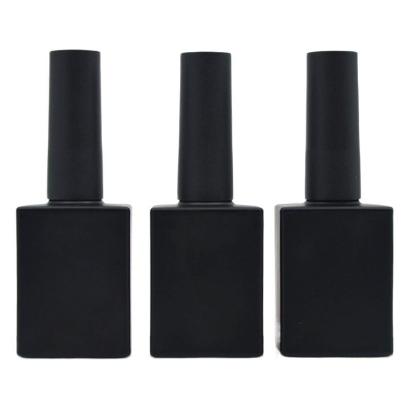 Factory direct 15ml black square dark nail polish bottle nail cap brush dark nail polish glass bottle