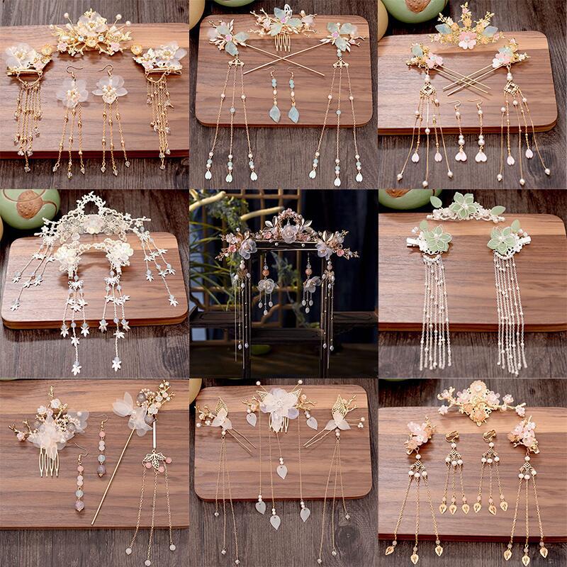 Antique Hanfu Headwear Tassel Hair Hairpin Step-up Hairpin Comb Full Set of Disc Hair Jewelry Hairpin Ancient Clothing Accessories Super Fairy
