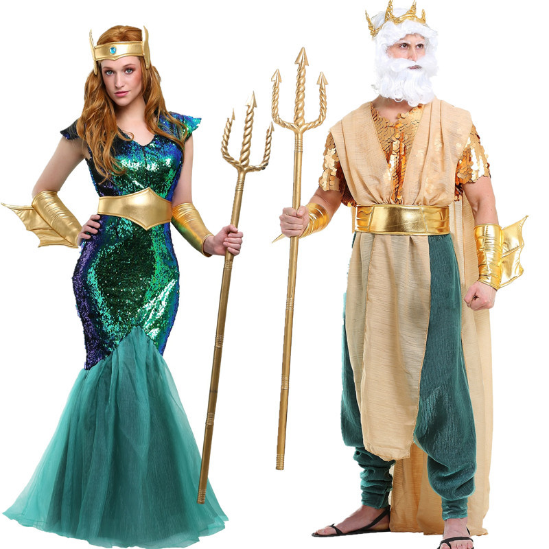 Halloween Costumes Adult Couple Neptune Ancient Egyptian Queen Pharaoh Uniform Queen Kingdom God of War Performance Costume