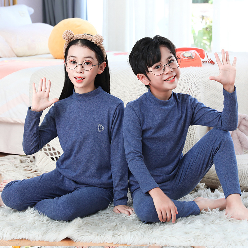 Picture of Children's warm clothes suit boys' underwear girls' half turtleneck autumn clothes long pants middle and big children boys' cotton sweater autumn and winter
