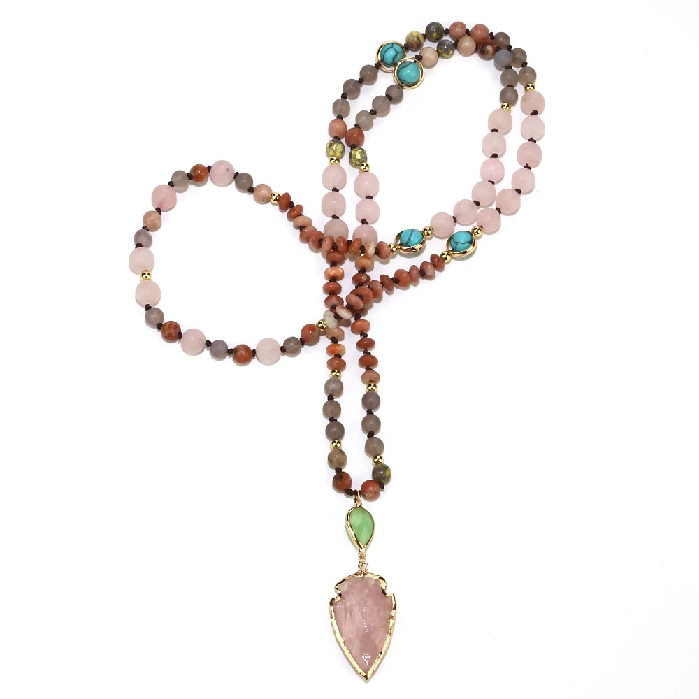 2021 natural stone pink crystal arrow string rope necklace pendant diy spirit swing men and women couple simple