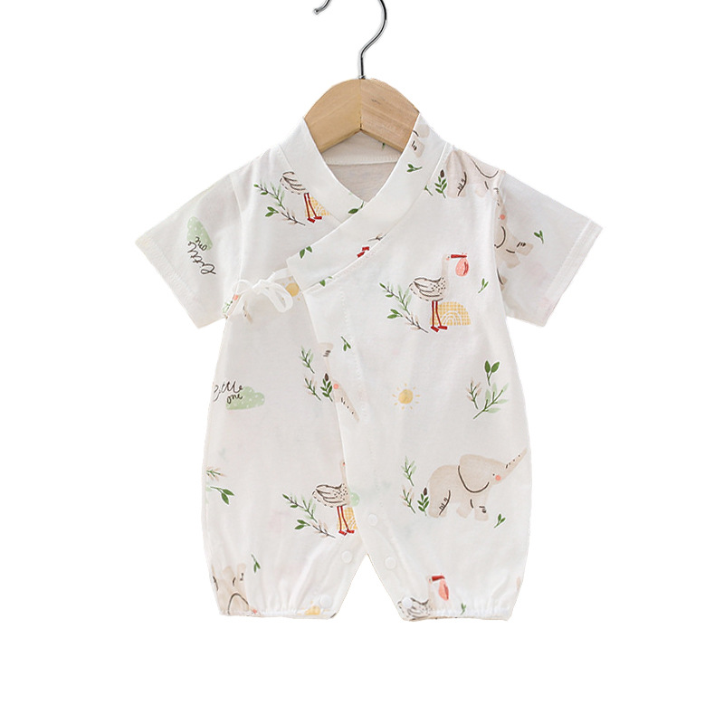 Picture of Infants' Short-sleeved jumpsuit cotton-padded climbing suit monk suit lace-up baby's thin kimono cartoon printed suit