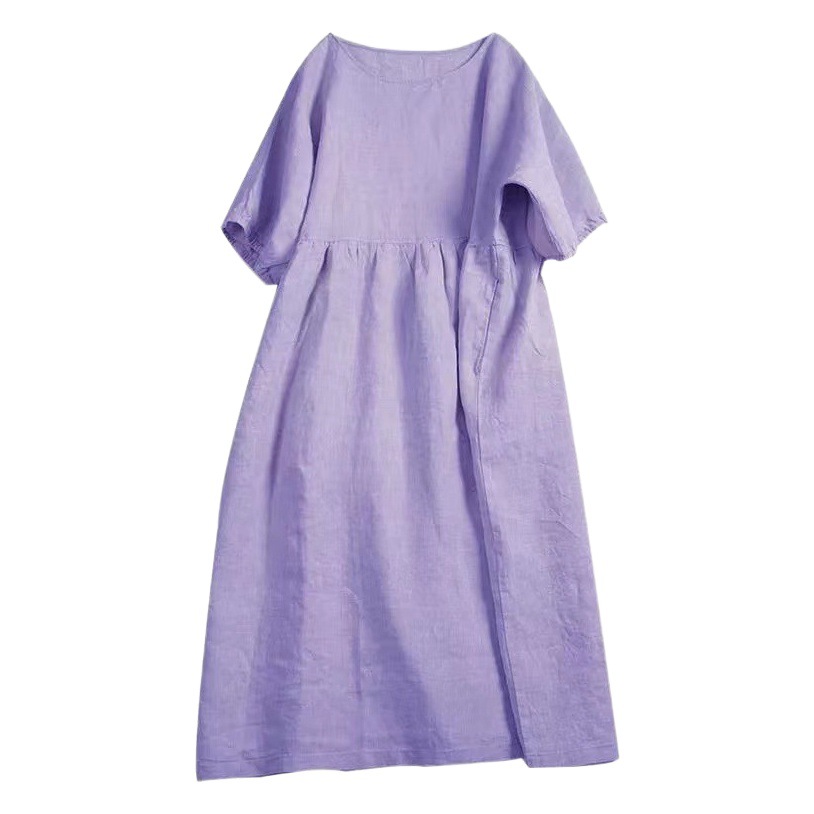 Korean version of pure cotton plus size A- line skirt 2024 new spring and summer solid color simple long loose thin dress