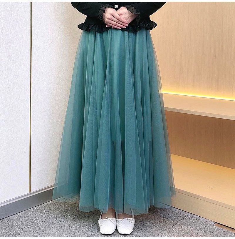 Picture of Veil Skirt Women's Skirt Spring and Autumn 2024 New Solid Color Slim A- line Skirt Mid-length Gauze Skirt