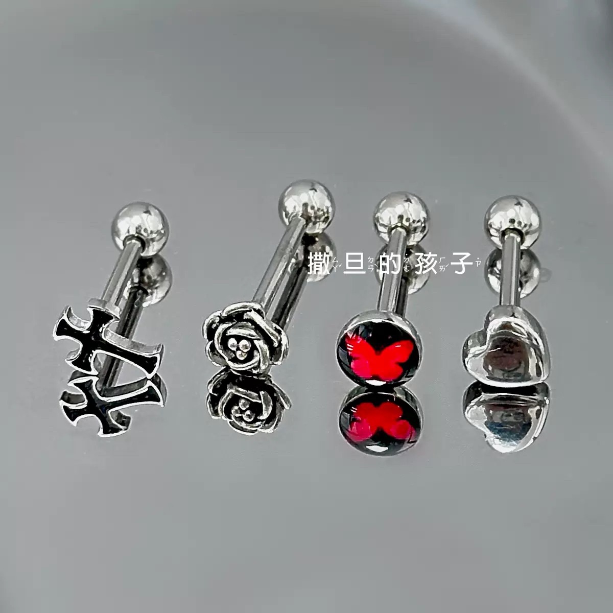 Cross and rose tongue nail external thread titanium steel sweet cool hot girl tongue nail tongue ring