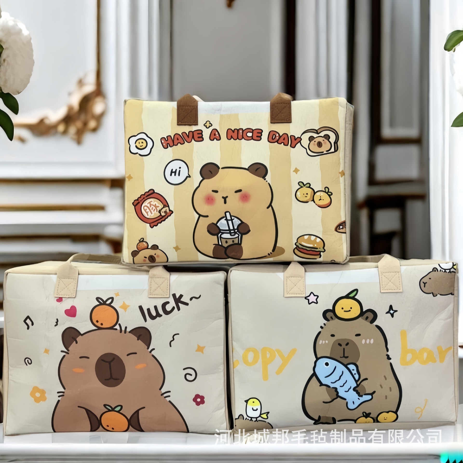 New Cartoon Felt Bag Handbag Travel Bag Storage Bag Cute Fashion Student Luggage Oversized Handbag