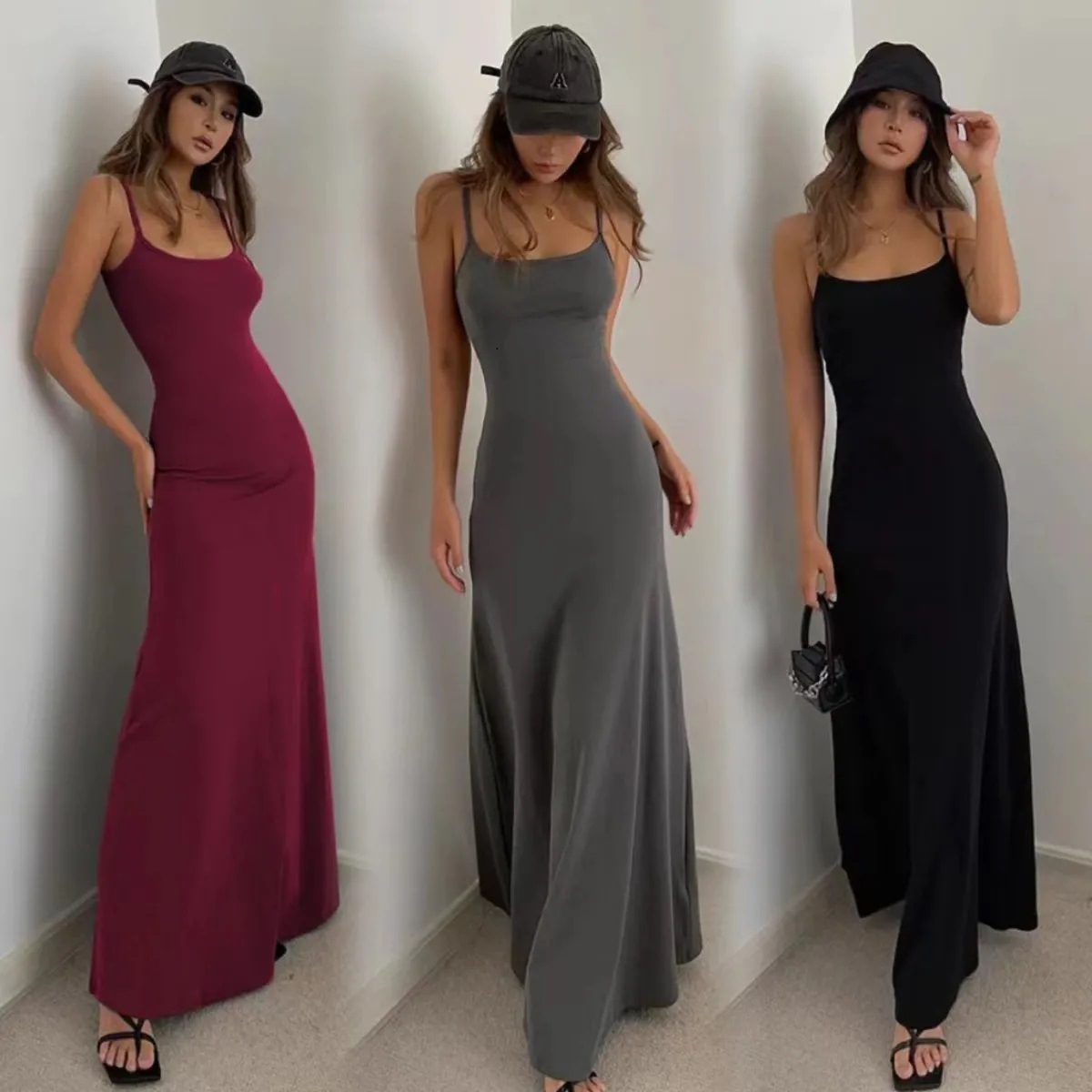 European and American Sweet and Spicy Style Figure-Showing Bottoming Suspender Long Skirt High-End Waist Slimming Backless Dress for Women Summer