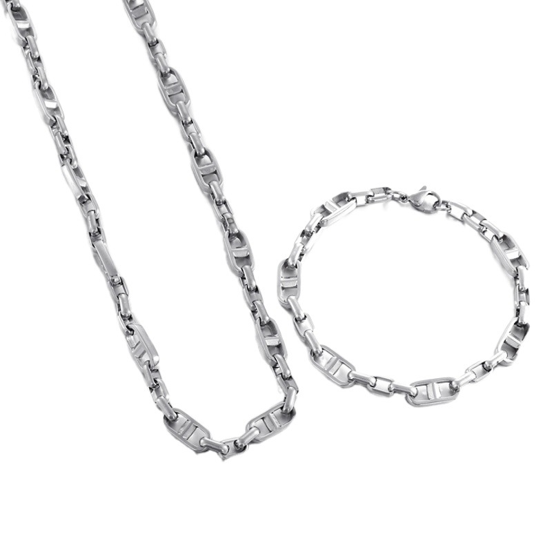 European and American New Simple Fashion Trend Electroplated Titanium Steel Japanese Chain Stainless Steel Bracelet Necklace Women's Set Jewelry