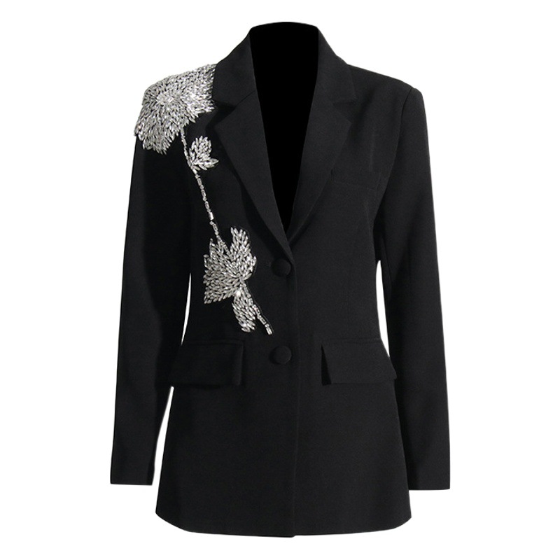 Designed Pure Color Small Suit 2025 Autum New Fashion Lapel Splicing Heavy Industry Decorative Flap Pocket Pants Splicing Jacket