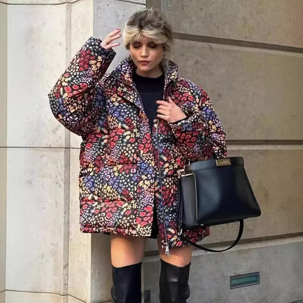 Picture of 2024 autumn and winter new European and American cross-border women's street fashion casual printed cotton coat 2104