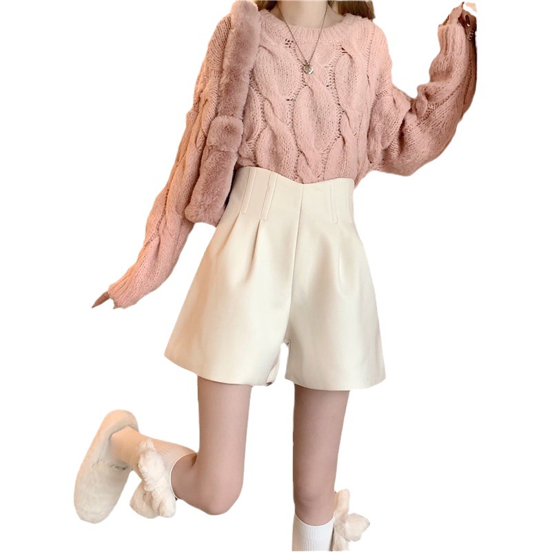 High-End Shorts for Girls 2025 Autumn and Winter New Style Woolen Outer Boot Pants Casual Slimming Look A-Line Wide-Leg Pants