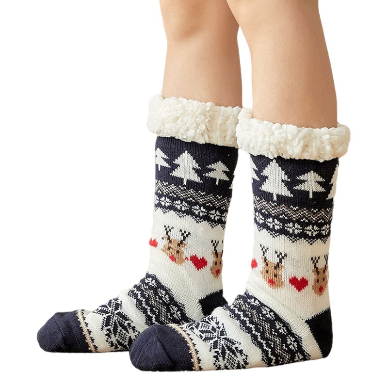Winter Christmas socks cross-border plus velvet padded floor socks dispensing non-slip home sleep moon ladies socks