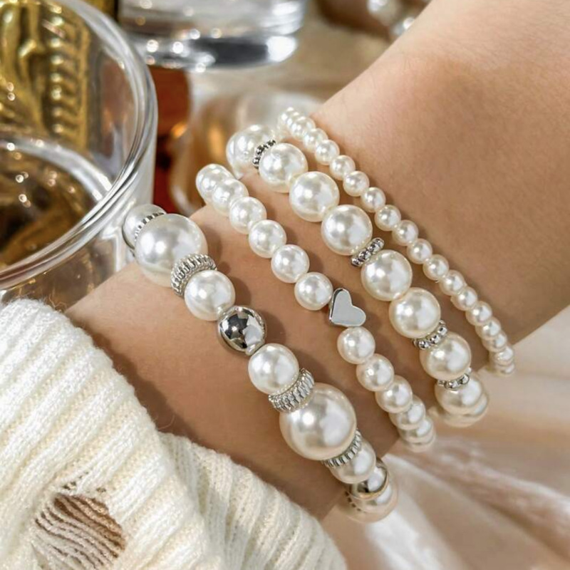 European and American Cross-Border New Love Pearl Jewelry Women's Pearl Stacking Bracelet Set Beaded Hand Jewelry Bridal Jewelry