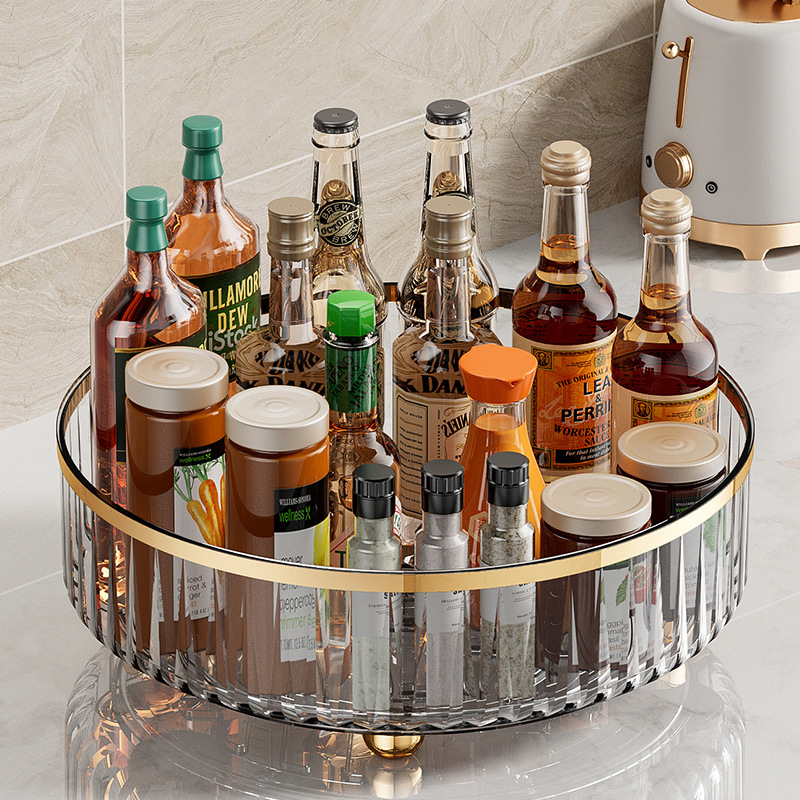 Light Luxury Rotating Storage Rack Kitchen Turntable Transparent Seasoning Bottle Seasoning Rack Living Room Desktop Storage Storage Box