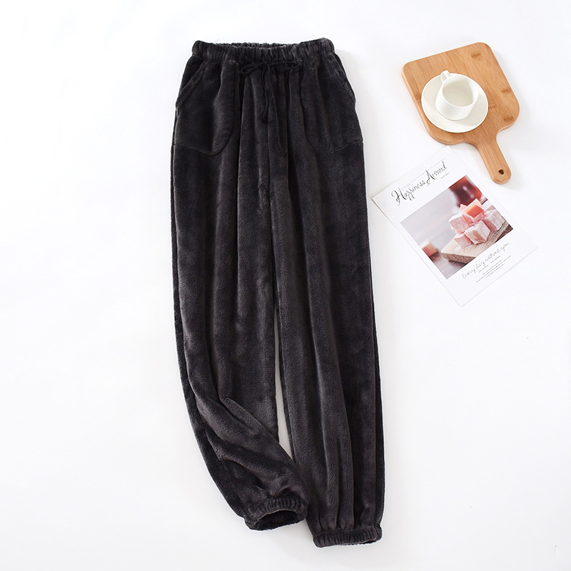 Picture of Men's Pajama Pants Fleece-Lined Thickeneded Warm Pants Pants Autumn and Winter Flannel Cuffed Home Wear Pants Large Size Loose
