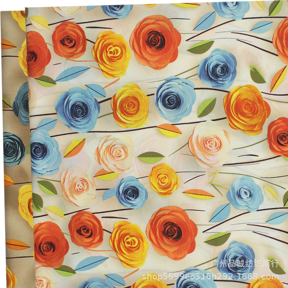 Shattered Card Plain Satin Printed 3D Rose Floral Chiffon Printed Cloth Spring and Summer Women's Slip Skirt dress Fabric