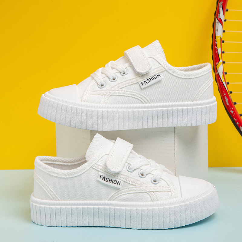 Children's Canvas Shoes Low-Top Boys and Girls Sneakers Spring New Student White Shoes Non-Slip Soft Bottom Baby Performance Shoes