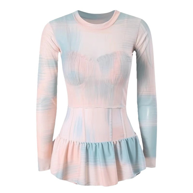 Picture of One-Piece Swimsuit for Women, 2025 New Style, High-End Ins, Belly-Covering, Slimming Look, Conservative Long-Sleeved Blouse, Hot Spring Swimsuit