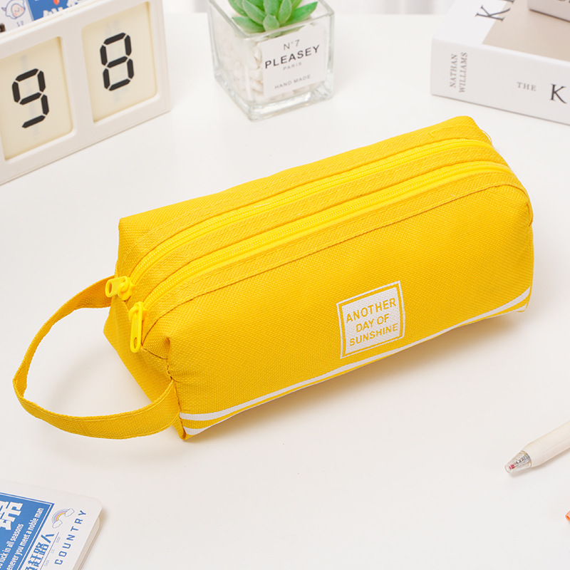 Picture of Portable Stationery Bag Double-layer Oxford Cloth Double-pull Pencil Bag Simple Large Capacity Primary and Secondary School Students Portable Zipper Pencil Bag