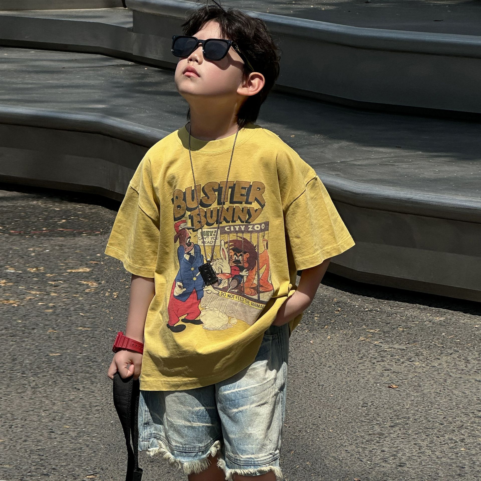 Children's Wear Children's Printed T-Shirt Boys Summer Loose Short-sleeved 2025 New Children's Summer Top Mid-sleeved Trendy T