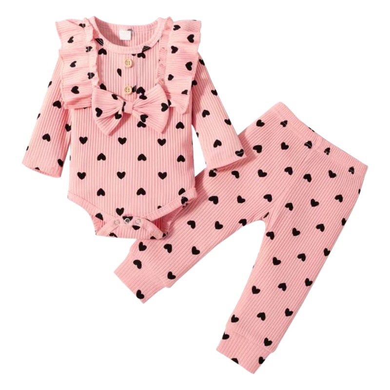 European and American Ins Export Spring & Fall Baby Girl Heart Long-Sleeved Harem + Pants + Hairband Headband Princess Three-Piece Suit