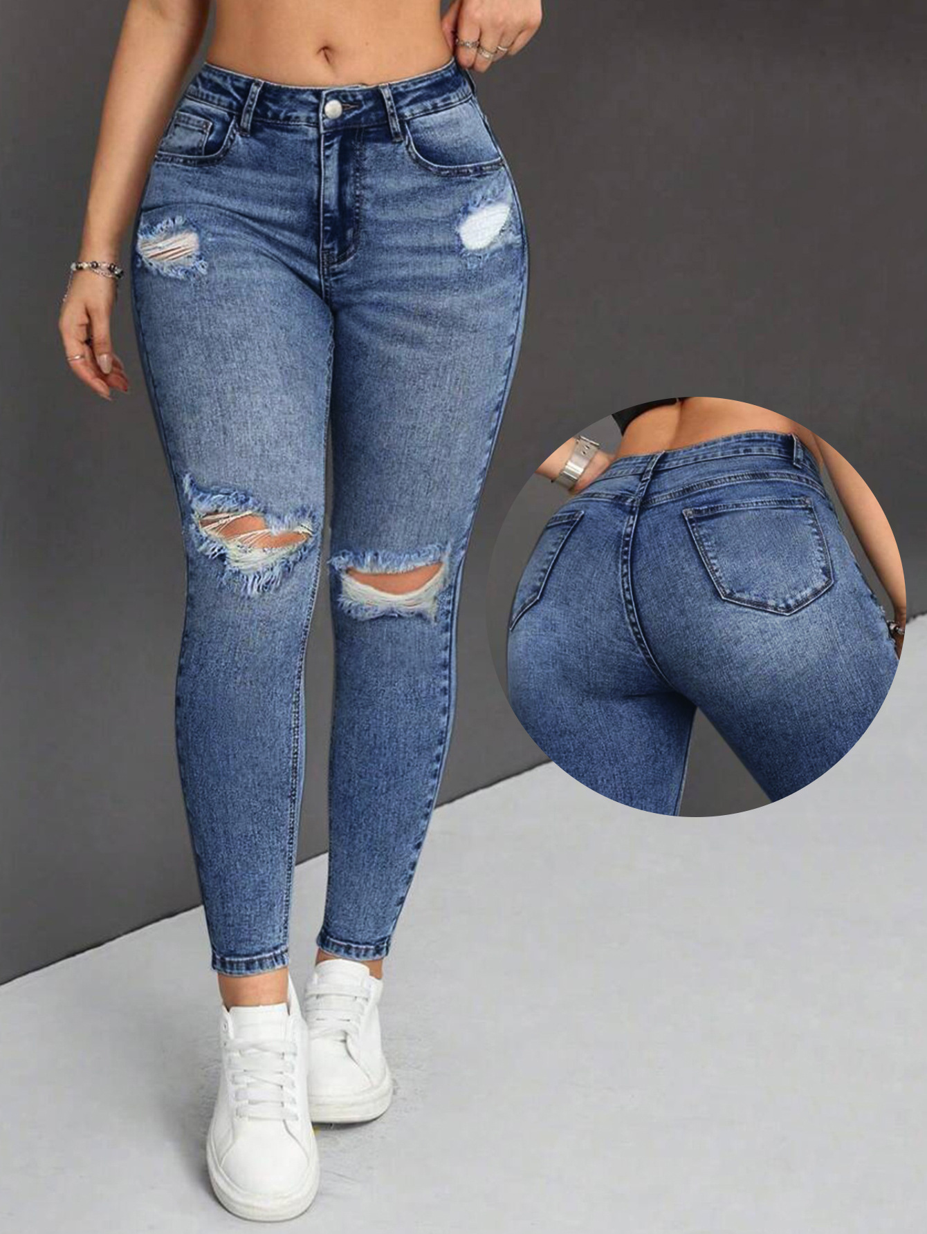 Cross-Border Aliexpress Jeans Stretch Ripped Pants Slim Fit Versatile Temperament Tight Hip Lift Slimming Women's Jeans