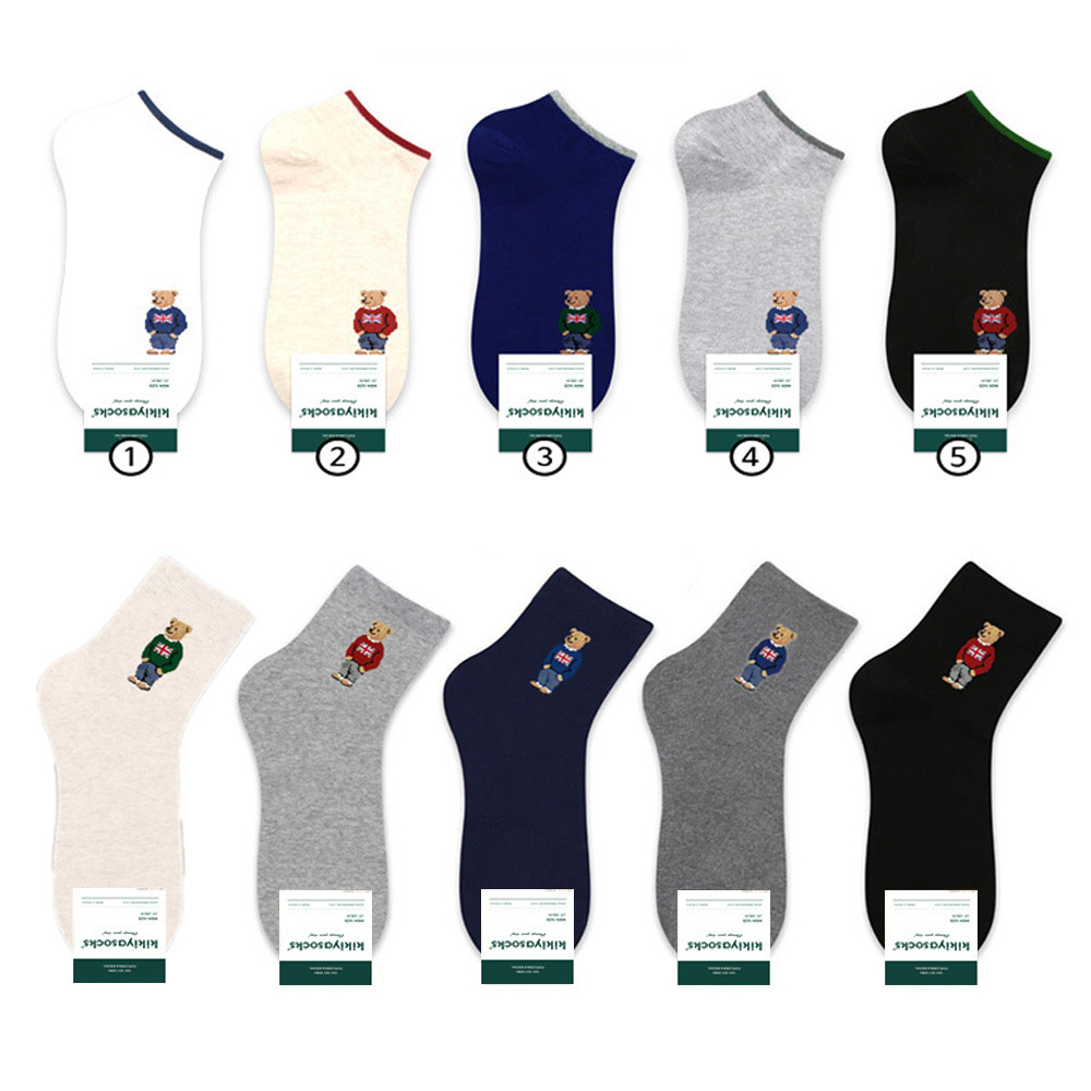 0 spring new men's short waist cotton socks cute cartoon bear short tube South Korea socks kiki spring and summer casual