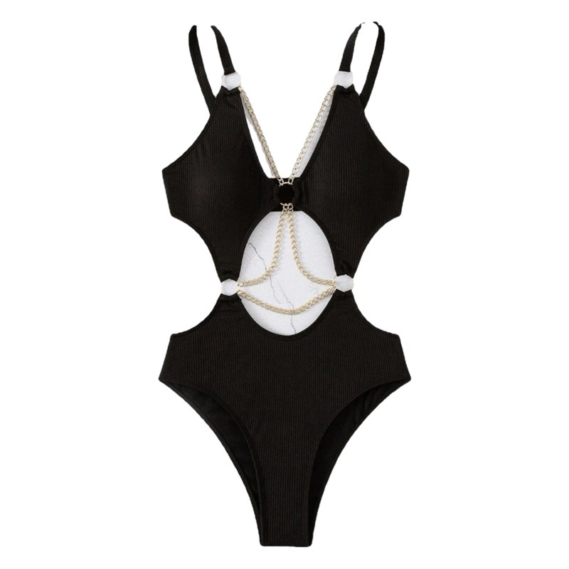 2023 Amazon bikini solid color fresh black with chest pad one-piece spot export sexy average size
