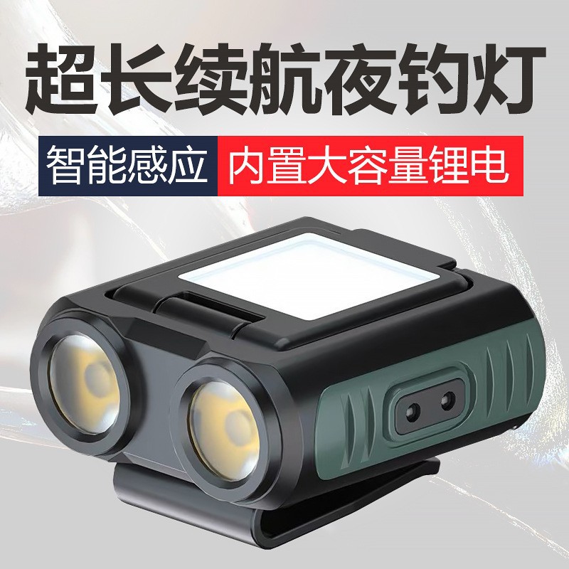 New induction cap clip lamp Type-C charging head lamp clip cap fishing lamp waving induction head lamp red and white double light