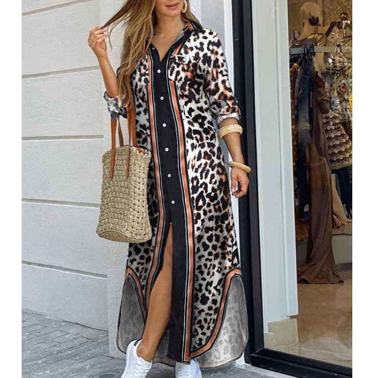 Picture of Cross-Border Women's Clothing Amazon 2025 European and American Spring and Summer New Printed Long-Sleeved Dress Fashionable Sexy Shirt Long Skirt