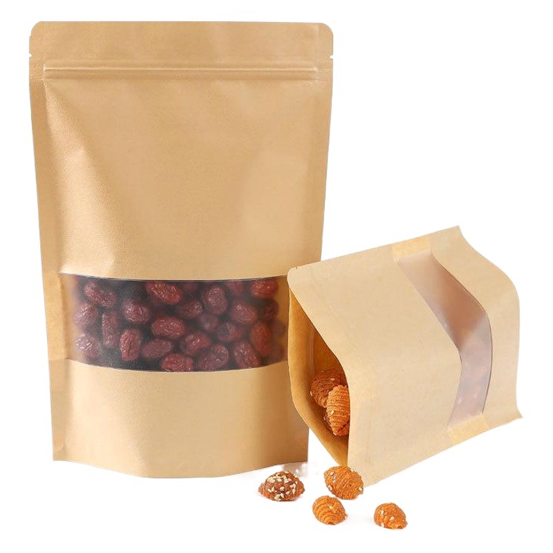 Kraft paper self-sealing bag frosted Kraft paper self-standing bag tea bag nut food packaging bag Kraft paper bag wholesale