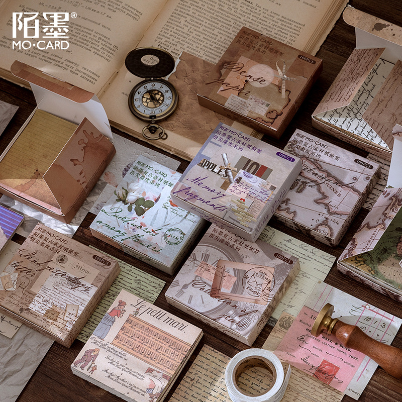 Mo ink retro material paper notepad fingertip temperature series hand account collage material backing paper 100 sheets