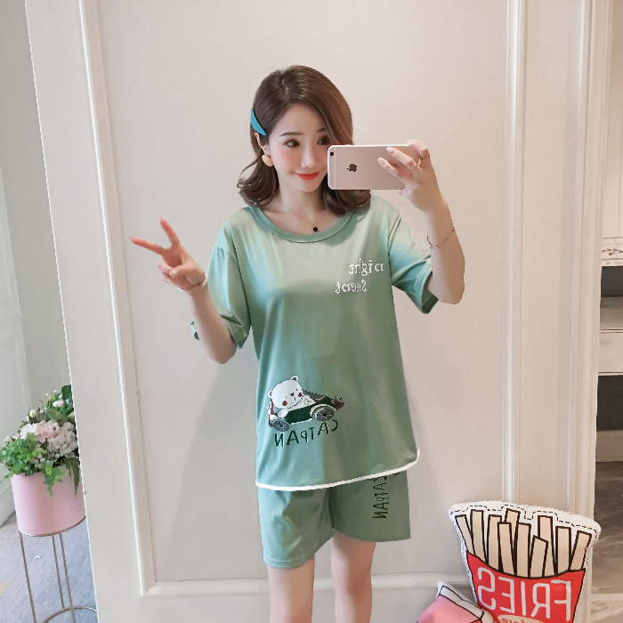 Picture of Short-Sleeved Pajamas, Women's Summer Shorts, Thin Cartoon Women's Pajamas, New Korean Style Cute Home Clothes Set, Cross-Border