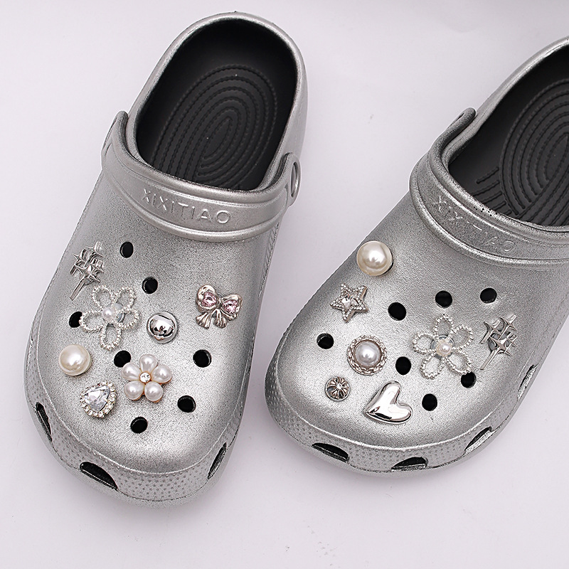 Fit cross hole shoes accessories wholesale shoe flower upper diy three-dimensional metal star decorative buckle pearl rhinestone