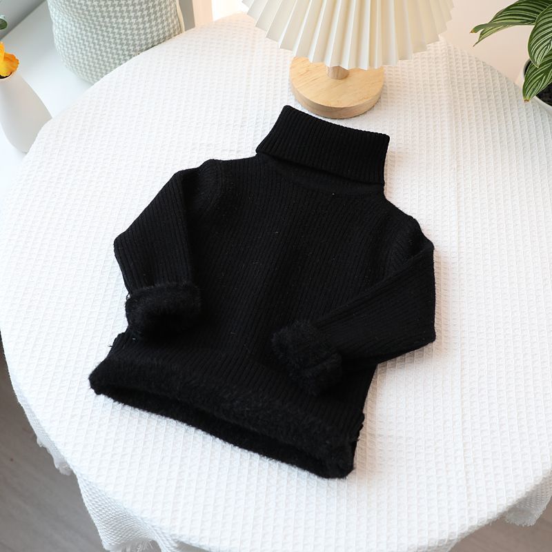 Picture of [in stock boys' one-piece velvet sweater children's semi-turtleneck sweater girls white fleece-lined thickened wool low