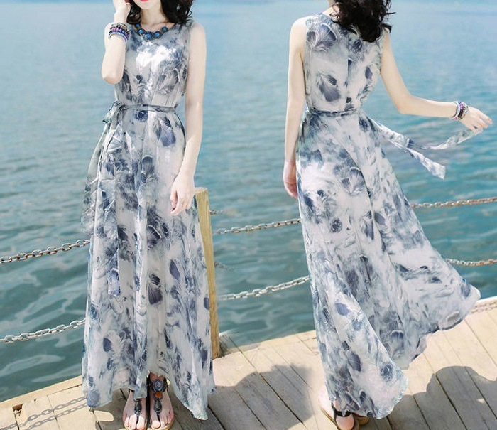 Picture of 2023 Summer New Arrival Dress Slim-Fit Sleeveless Milk Silk Dress Long Dress Seaside Holiday Beach Dress Round Neck
